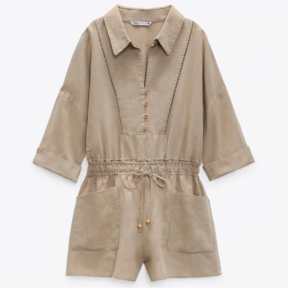 Zara Linen Blend Short Oversized Jumpsuit Romper